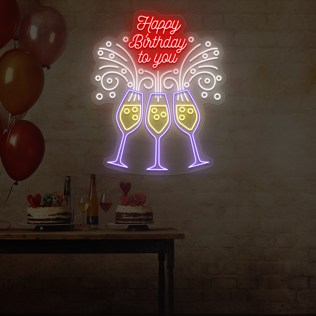Happy Birthday To You – Toast with Glasses LED Neon Sign | Purple