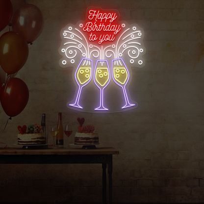 Happy Birthday To You – Toast with Glasses LED Neon Sign | Purple