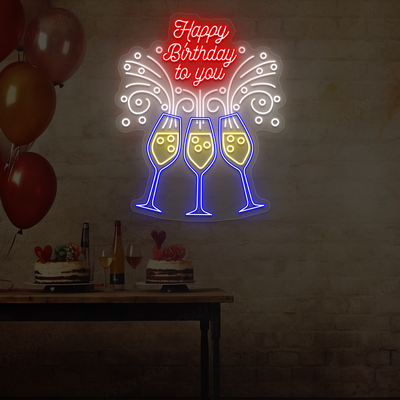 Happy Birthday To You – Toast with Glasses LED Neon Sign | Purple