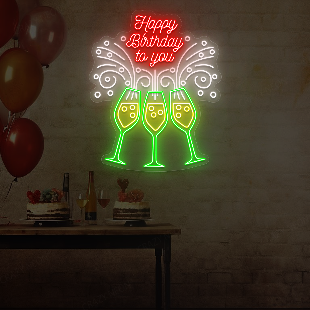 Happy Birthday To You – Toast with Glasses LED Neon Sign | Green