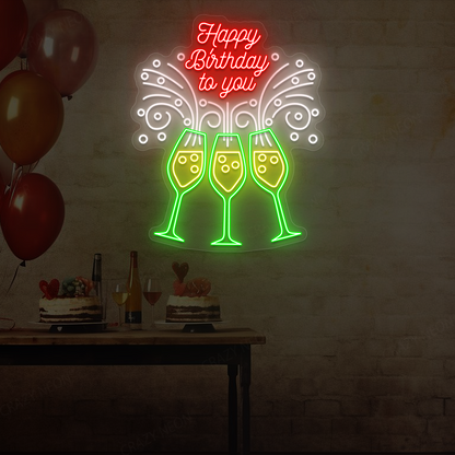 Happy Birthday To You – Toast with Glasses LED Neon Sign | Green