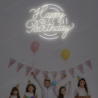 Glowing Happy Birthday Neon Sign - LED Party Backdrop | Warmwhite