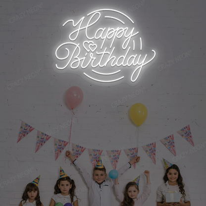 Glowing Happy Birthday Neon Sign - LED Party Backdrop | White