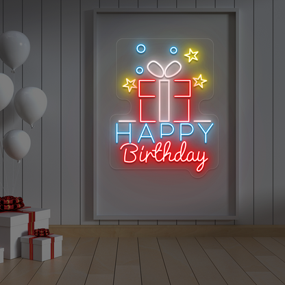 Happy Birthday With Gift Neon Sign | Red