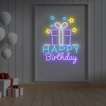Happy Birthday With Gift Neon Sign | Purple