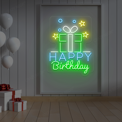 Happy Birthday With Gift Neon Sign | Green