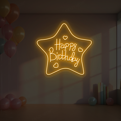Star Glow Happy Birthday Neon Sign | Orange