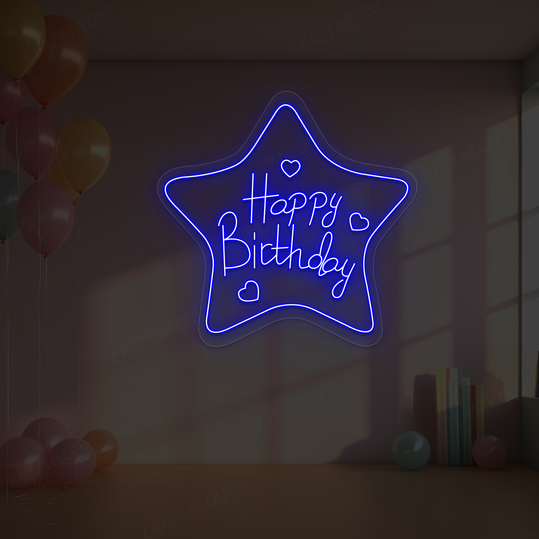 Star Glow Happy Birthday Neon Sign | Blue