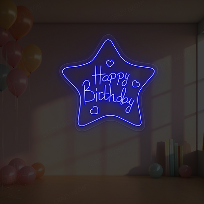 Star Glow Happy Birthday Neon Sign | Blue
