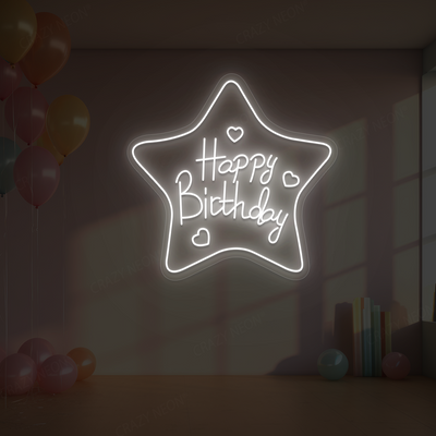 Star Glow Happy Birthday Neon Sign | White