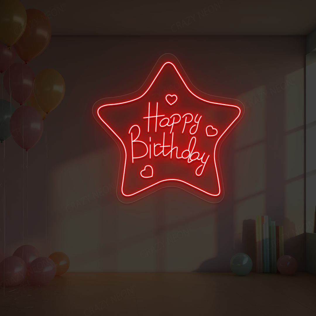 Star Glow Happy Birthday Neon Sign | Red