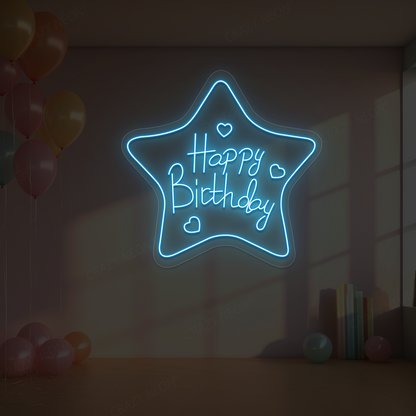 Star Glow Happy Birthday Neon Sign | Iceblue