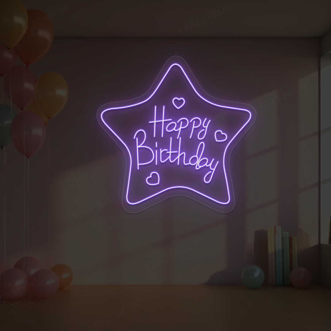 Star Glow Happy Birthday Neon Sign | Purple