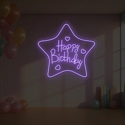 Star Glow Happy Birthday Neon Sign | Purple