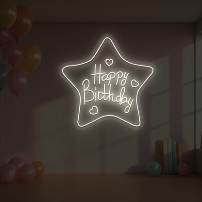 Star Glow Happy Birthday Neon Sign | Warmwhite