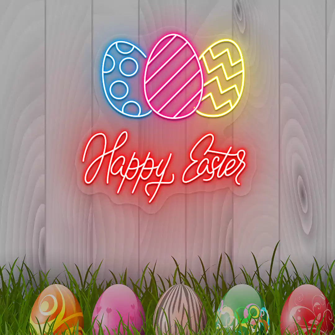 Happy Easter Eggs Neon Signs in Red color