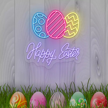 Happy Easter Eggs Neon Signs in Purple color