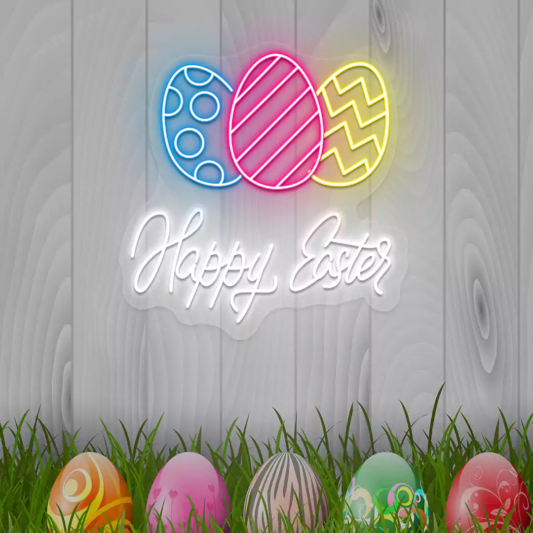 Happy Easter Eggs Neon Signs in warmwhite