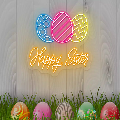 Happy Easter Eggs Neon Signs in Orange color