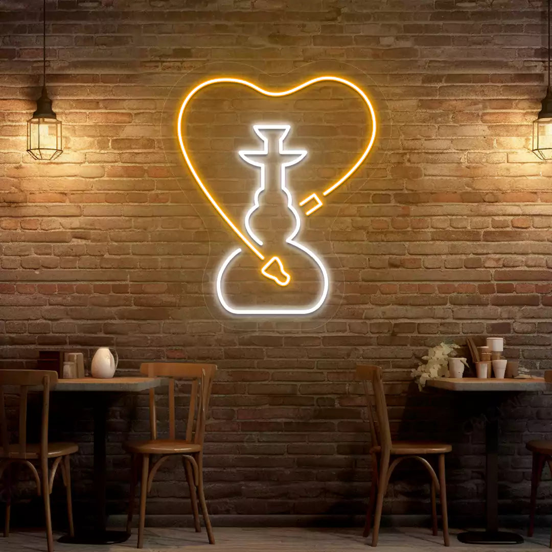 Hookah Heart Neon Sign in Orange and white color