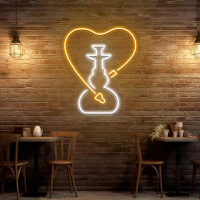 Hookah Heart Neon Sign in Orange and white color