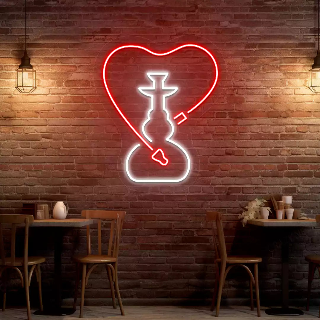Hookah Heart Neon Sign in Red and white Color