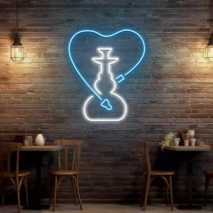 Hookah Heart Neon Sign in Iceblue and white color