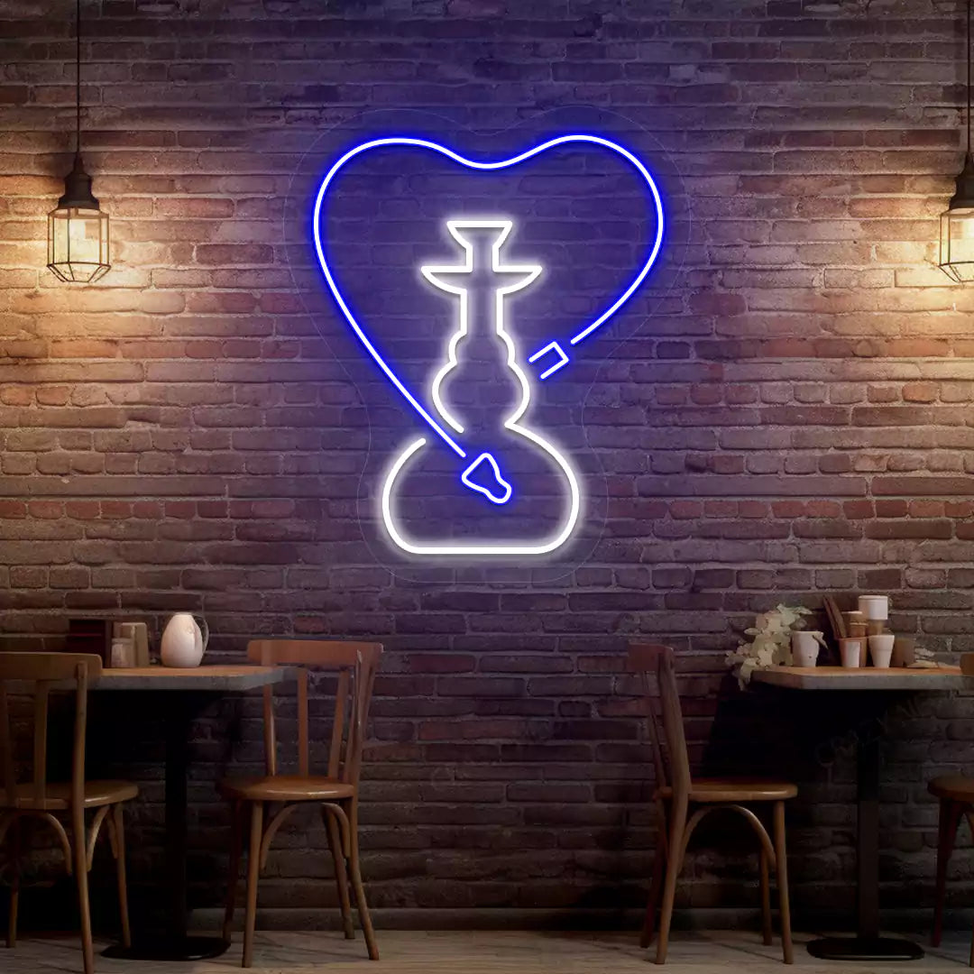 Hookah Heart Neon Sign in Red and white Color in Blue and white