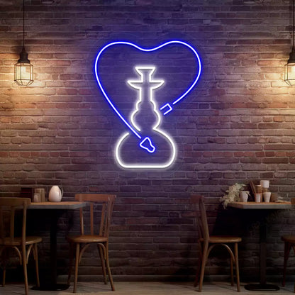Hookah Heart Neon Sign in Red and white Color in Blue and white