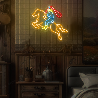 Galloping Cowboy LED Neon Sign | Orange