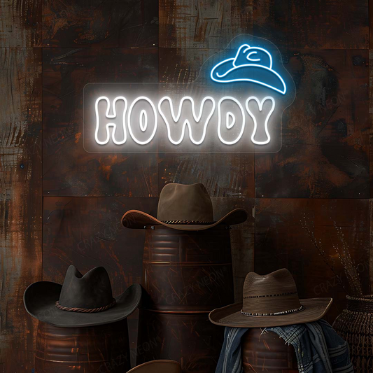 Howdy Cowboy Hat Neon Sign | Iceblue