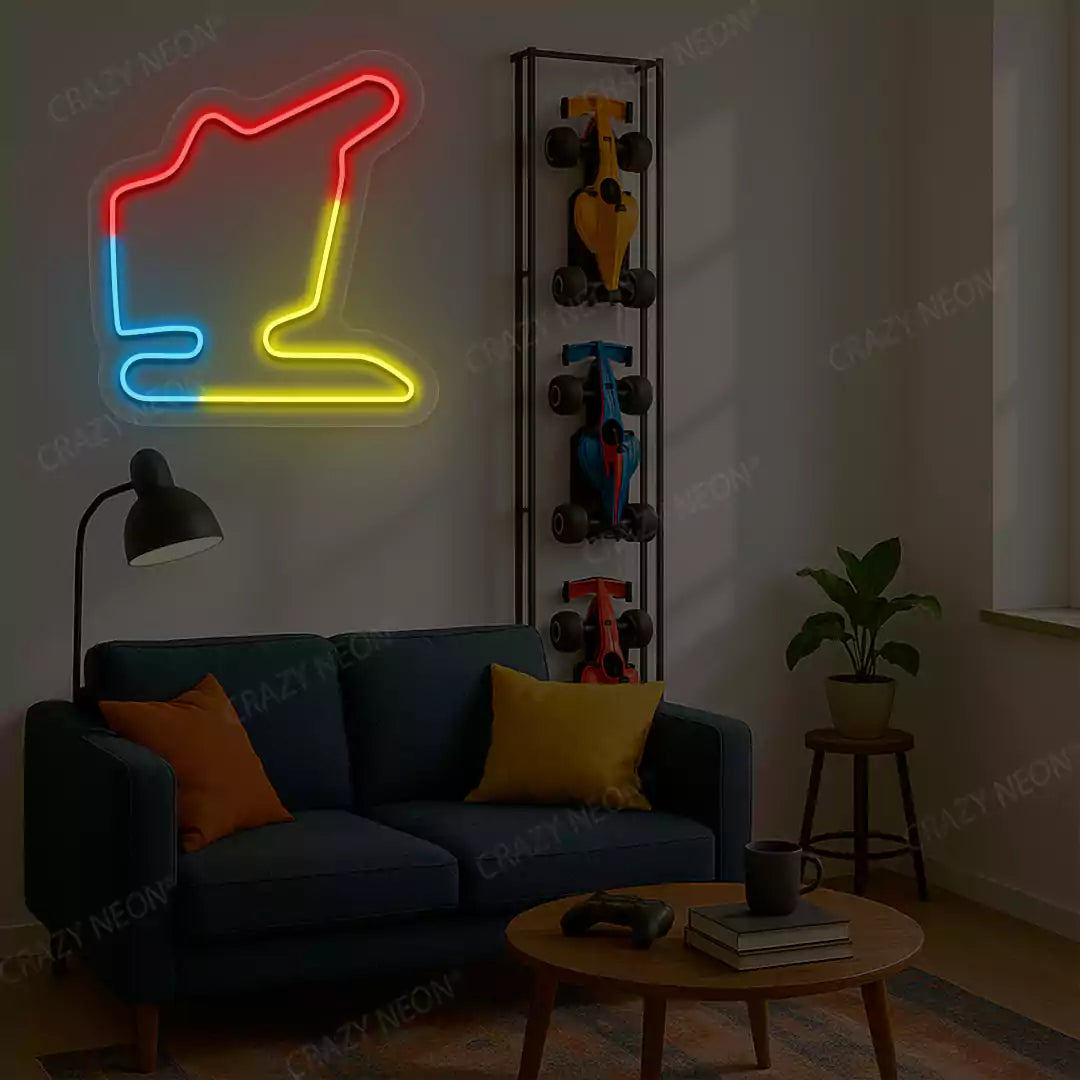 Multicolor Hungarian Grand Prix Circuit LED neon wall sign in yellow blue and red