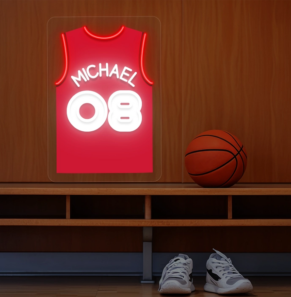 Personalized HOU Jersey Basketball Neon Artwork Sign