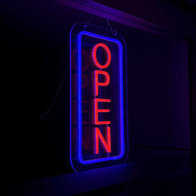Vertical Open Neon Sign (Blue-Red)