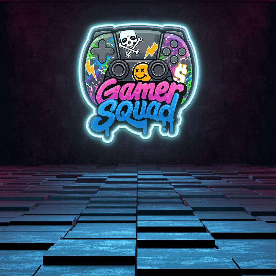 Gamer Squad UV Print Neon Sign