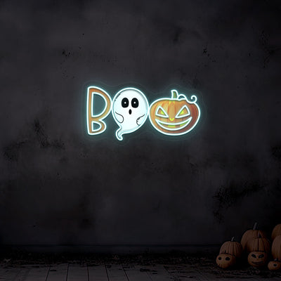 Boo Ghoul And Pumpkin Neon Artwork