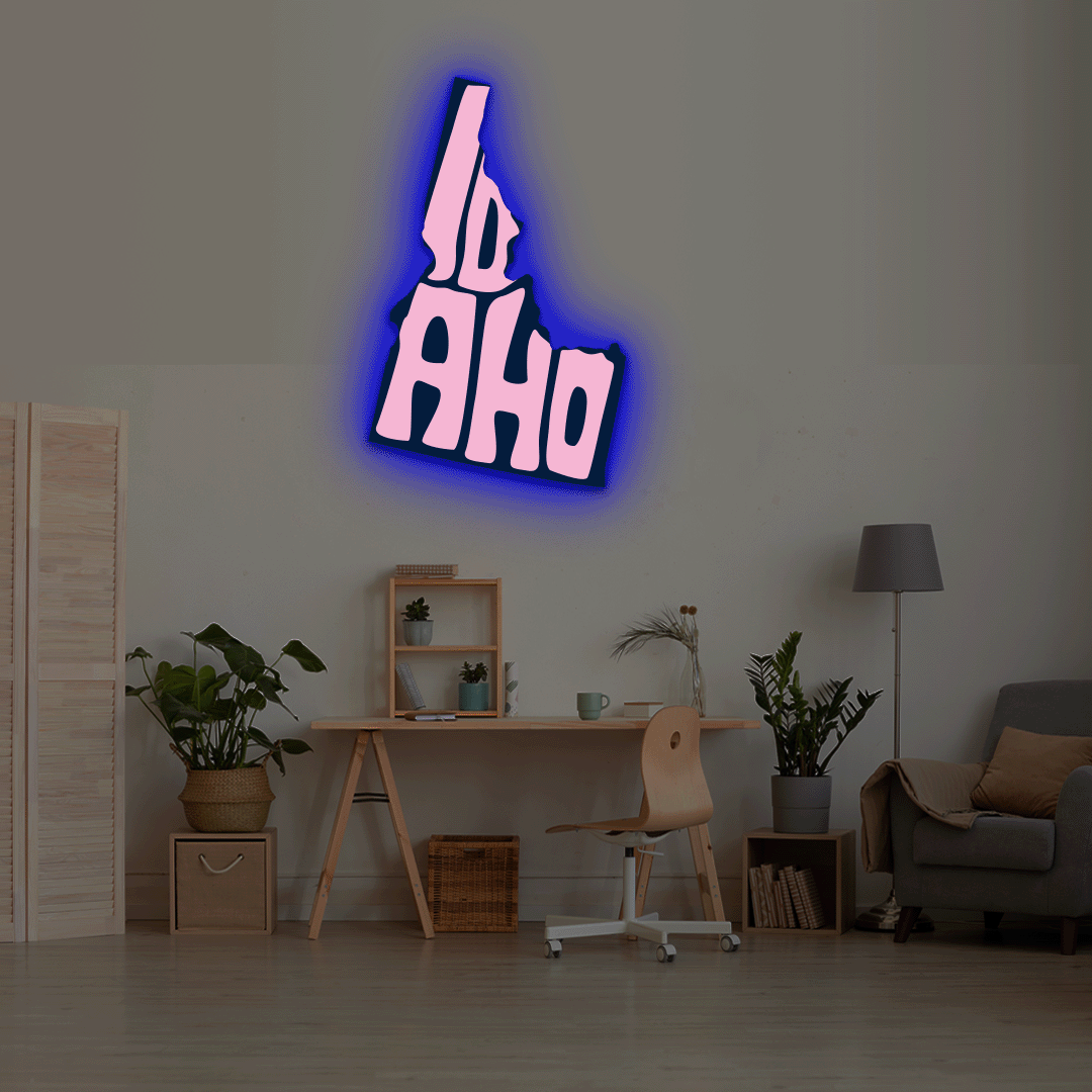 Idaho map backlit metal wall art vinyl print with RGB color changing LED backlight
