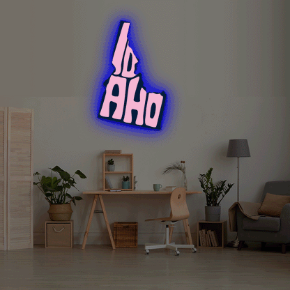 Idaho map backlit metal wall art vinyl print with RGB color changing LED backlight
