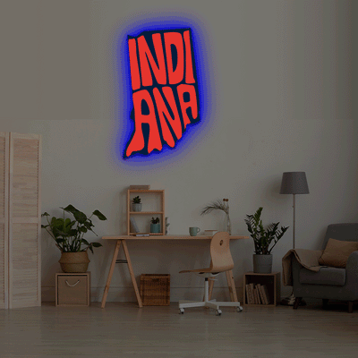Indiana map backlit metal wall art vinyl print with RGB color changing LED backlight
