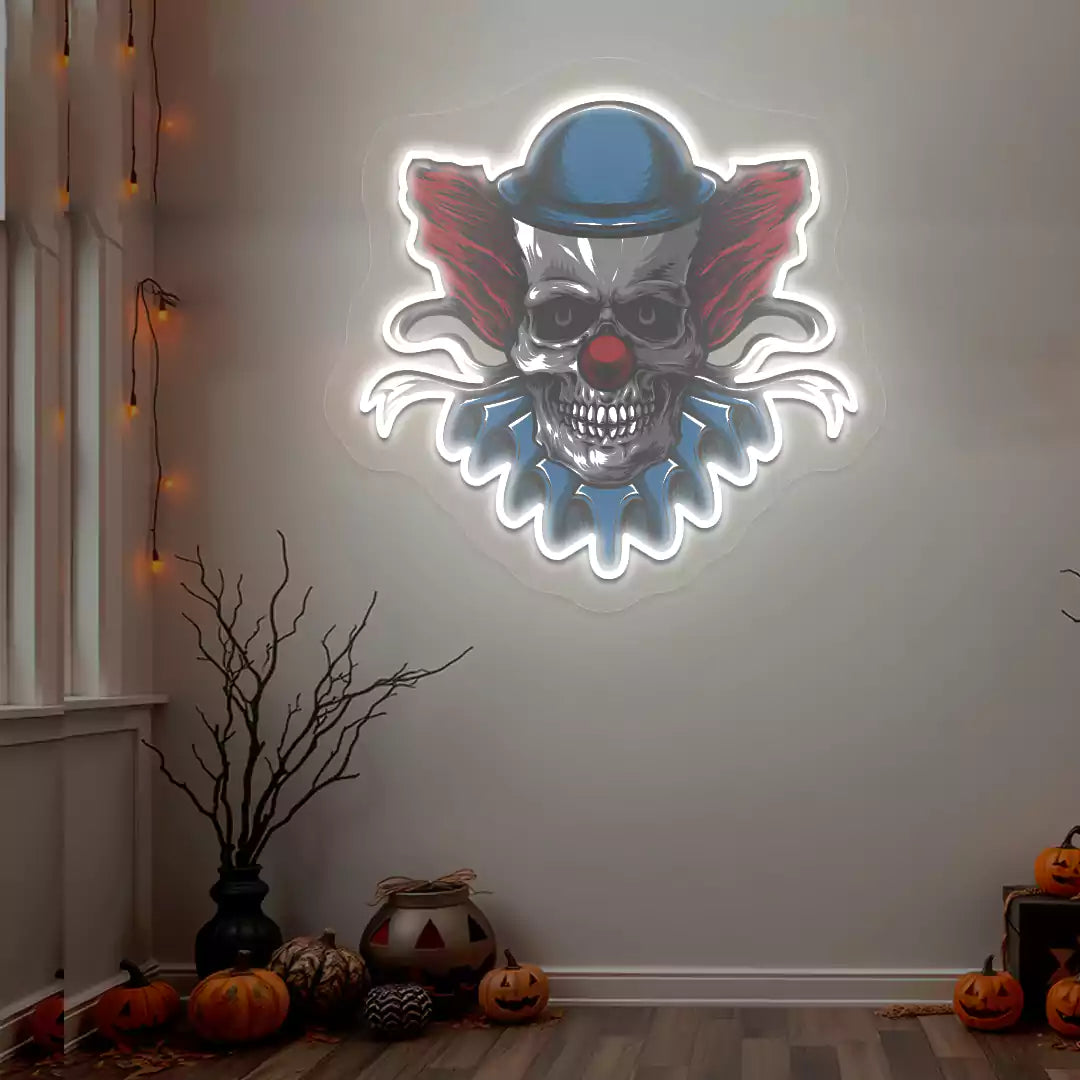 Creepy Clown Neon Artwork | White