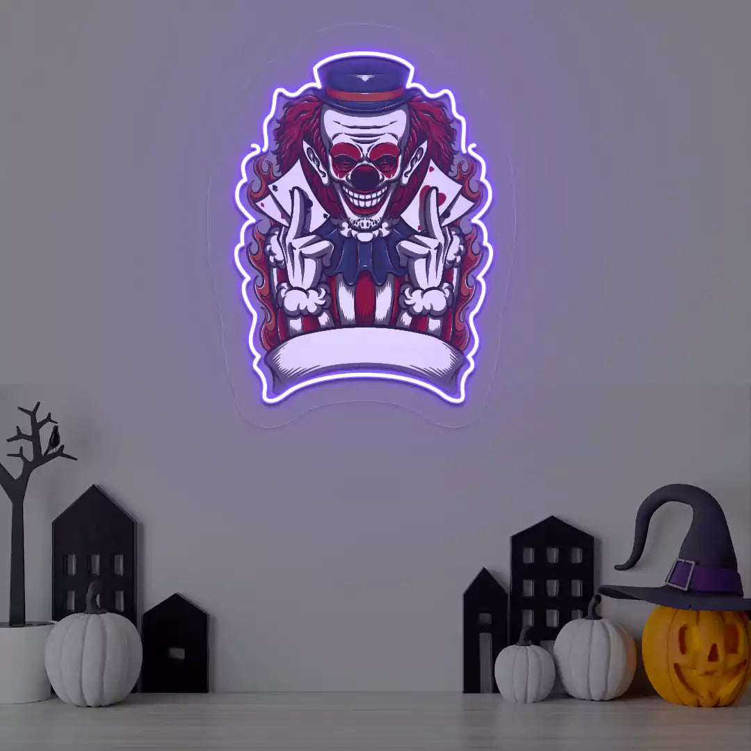 Fire Ringmaster Clown Neon Artwork | Purple