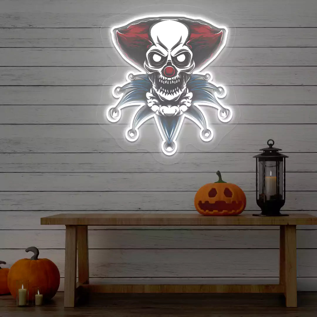 Sinister Jester Neon Artwork | White