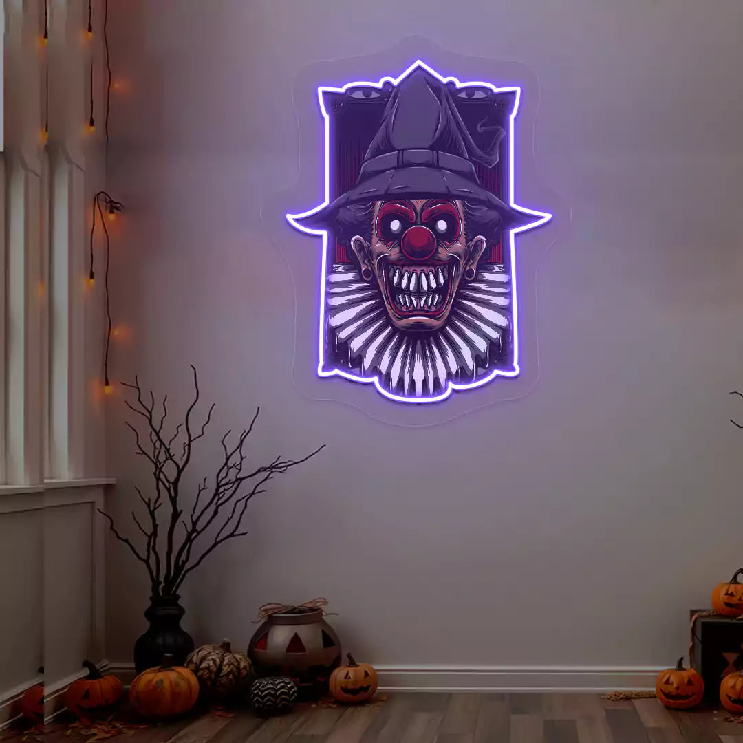  Haunted Clown Neon Artwork | Purple
