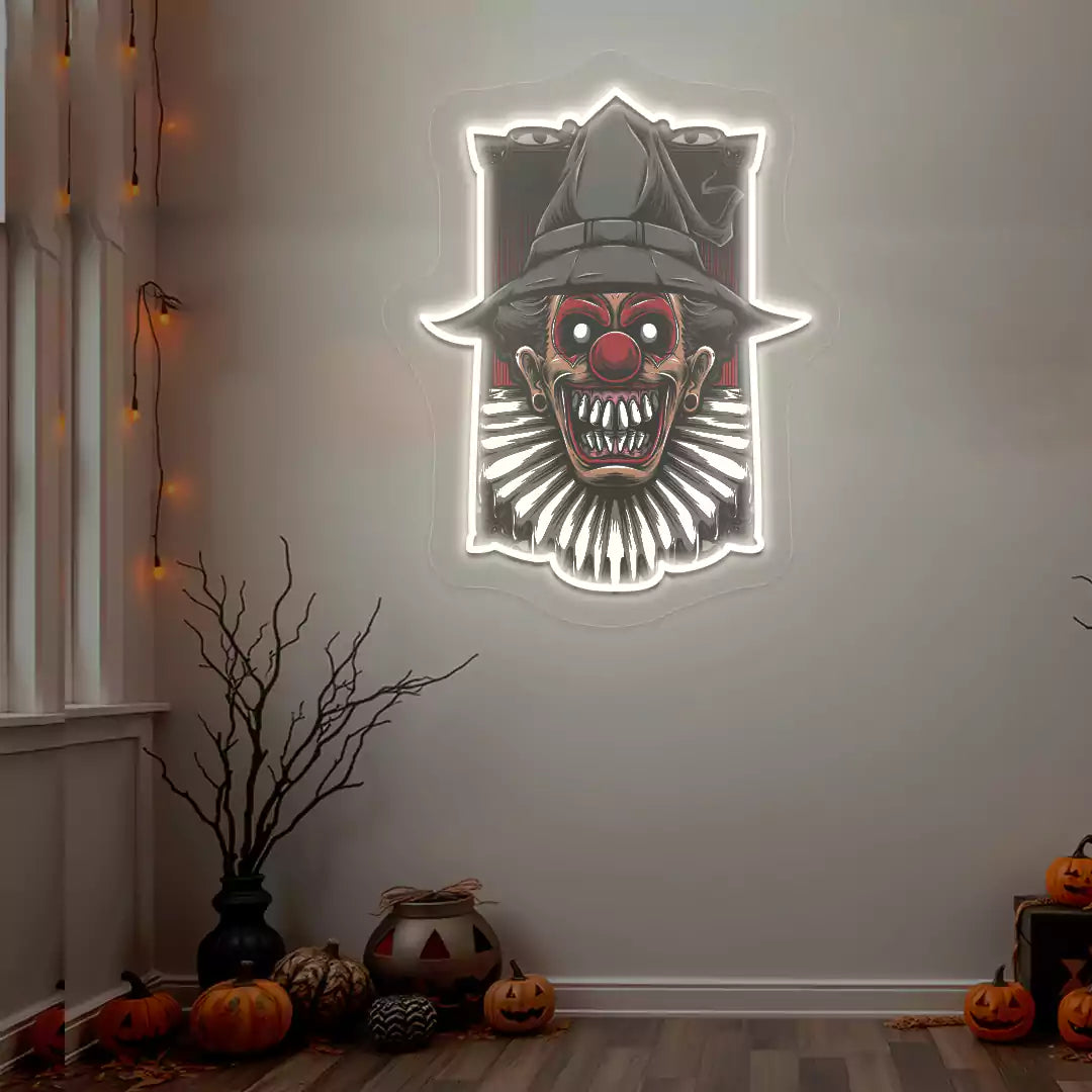Haunted Clown Neon Artwork | White