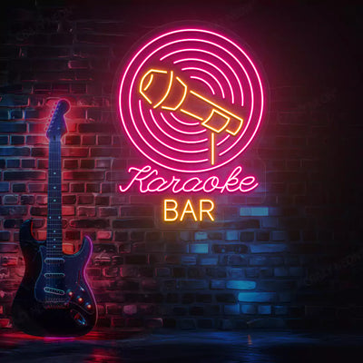 Karaoke Bar Neon Sign in Orange and Pink Colour mounted on wall 