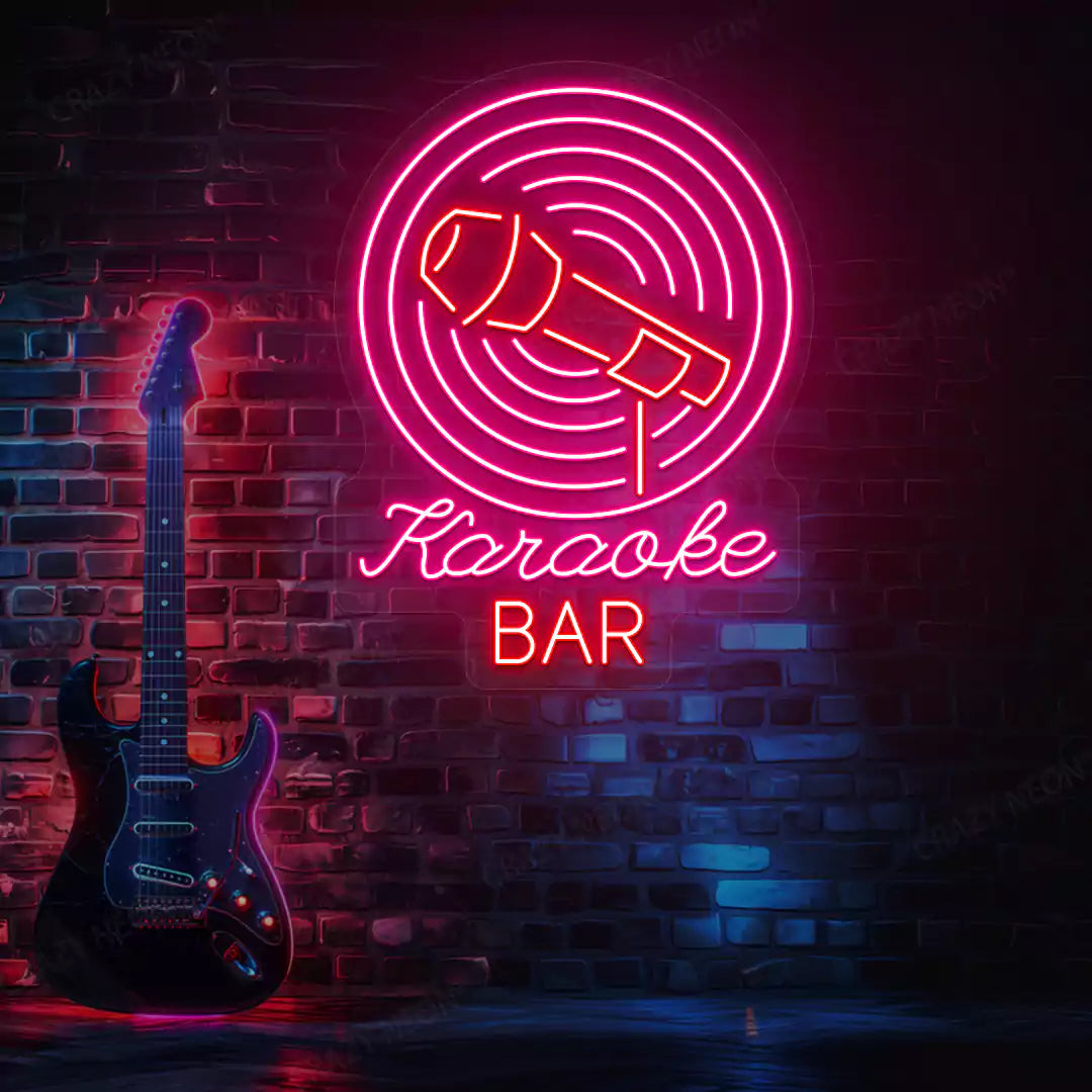 Karaoke Bar Neon Sign in Red and Pink Colour mounted on wall 