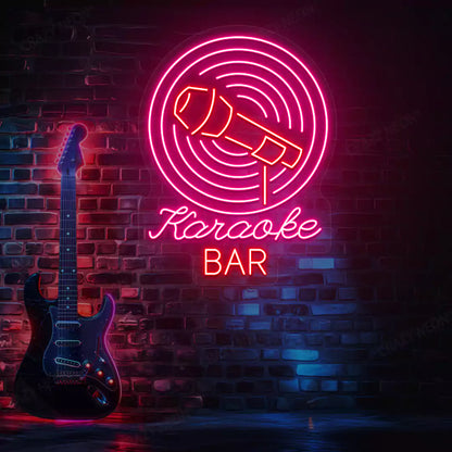 Karaoke Bar Neon Sign in Red and Pink Colour mounted on wall 