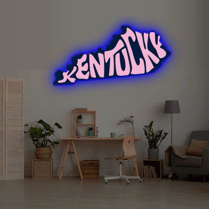 Kentucky map backlit metal wall art vinyl print with RGB color changing LED backlight
