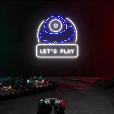 Let's Play Gaming Neon Sign in Blue color