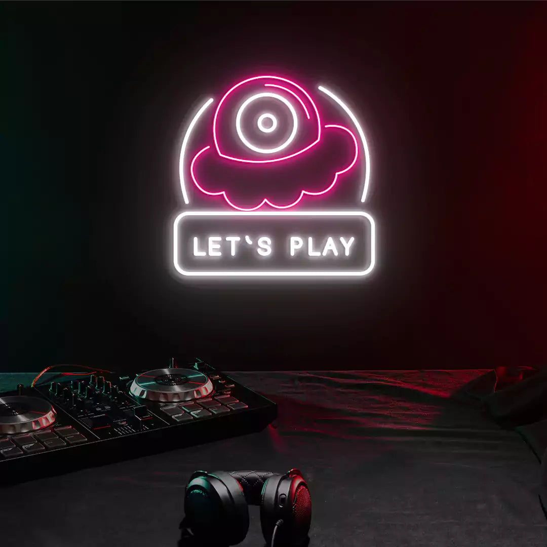 Let's Play Gaming Neon Sign in Pink color